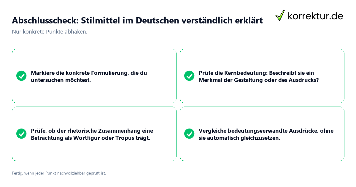 Abschlusscheck: Stilmittel im Deutschen verständlich erklärt Konkreter Abschlusscheck zu Stilmittel im Deutschen verständlich erklärt