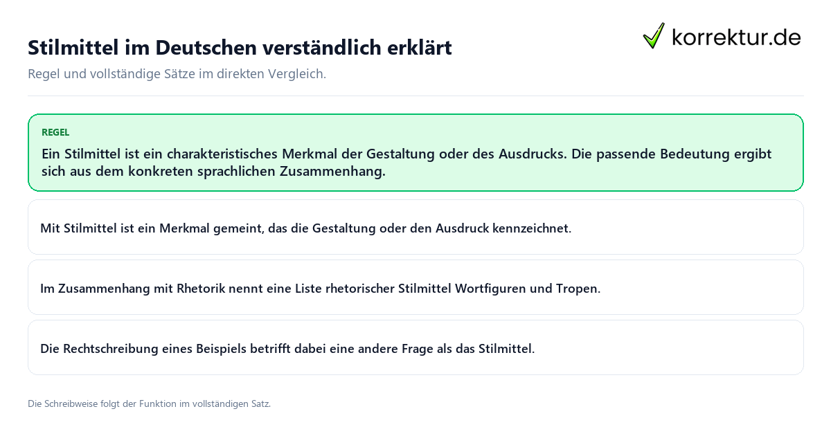 Stilmittel im Deutschen verständlich erklärt Konkrete Regel und vollständige Beispielsätze zu Stilmittel im Deutschen verständlich erklärt