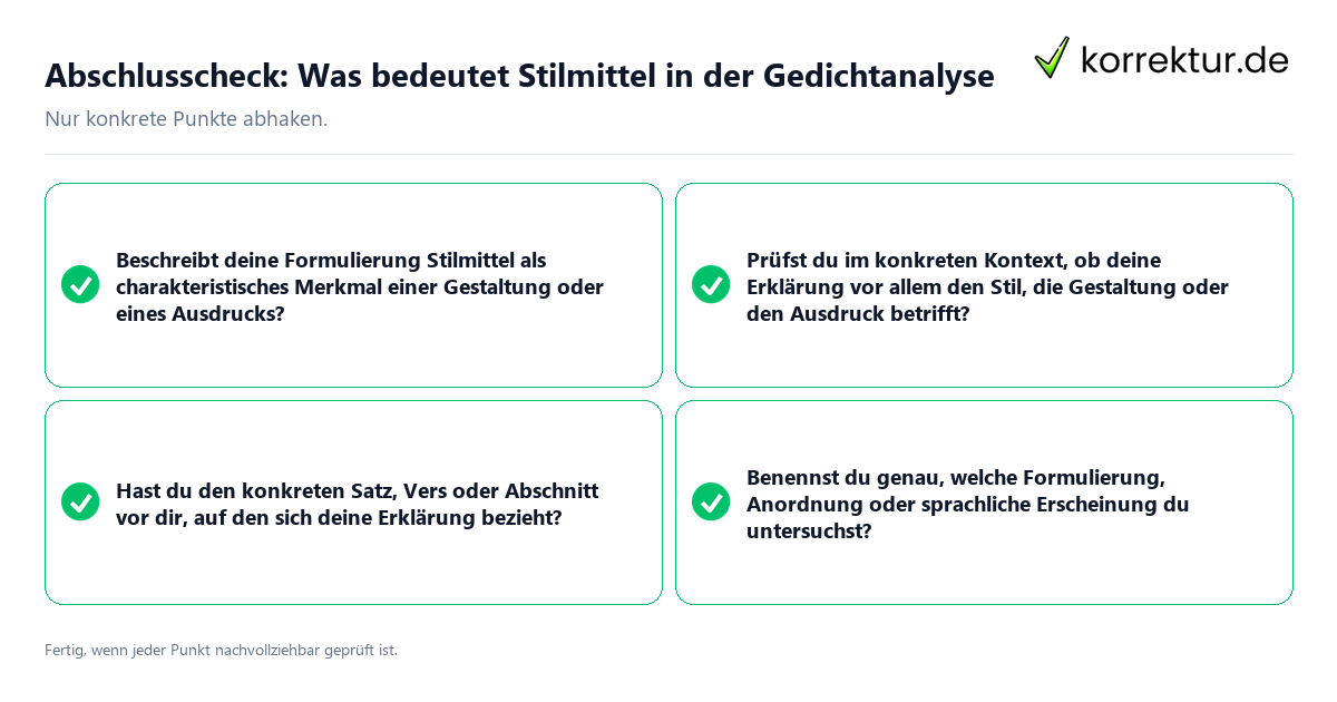 Konkreter Abschlusscheck zu Was bedeutet Stilmittel in der Gedichtanalyse