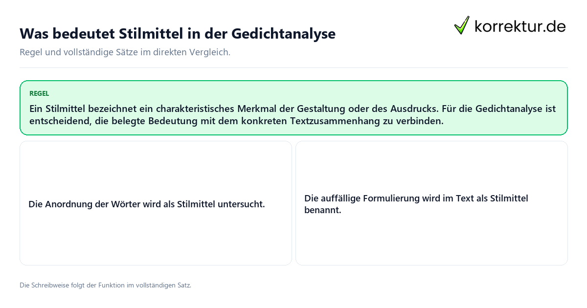 Konkrete Regel und vollständige Beispielsätze zu Was bedeutet Stilmittel in der Gedichtanalyse