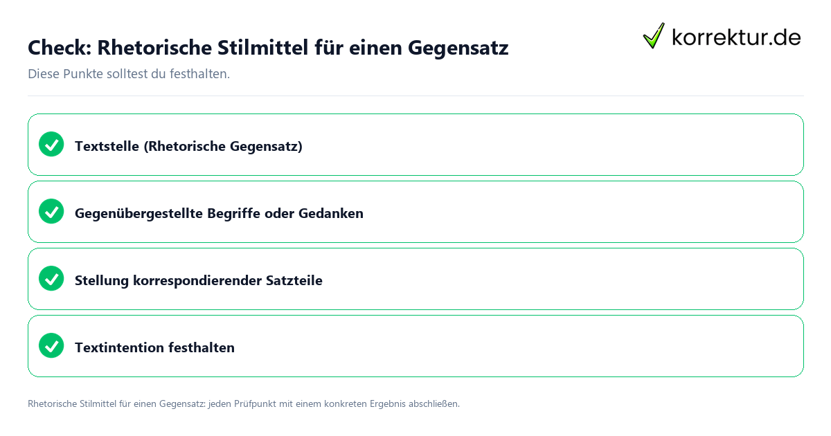 Rhetorische Stilmittel für einen Gegensatz mit einer themenspezifischen Checkliste