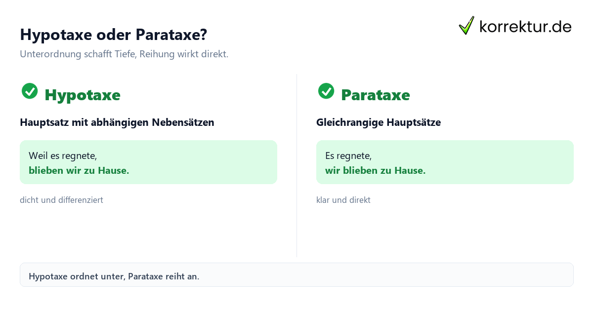 Hypotaxe und Parataxe im Vergleich mit Beispielen