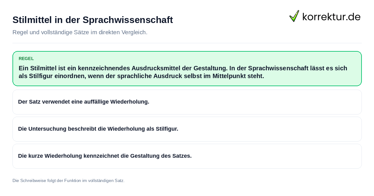 Stilmittel in der Sprachwissenschaft Konkrete Regel und vollständige Beispielsätze zu Stilmittel in der Sprachwissenschaft