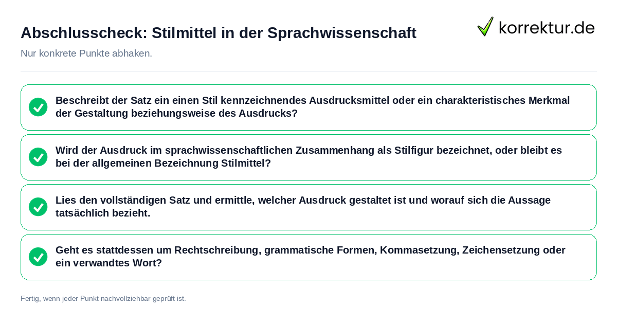 Abschlusscheck: Stilmittel in der Sprachwissenschaft Konkreter Abschlusscheck zu Stilmittel in der Sprachwissenschaft