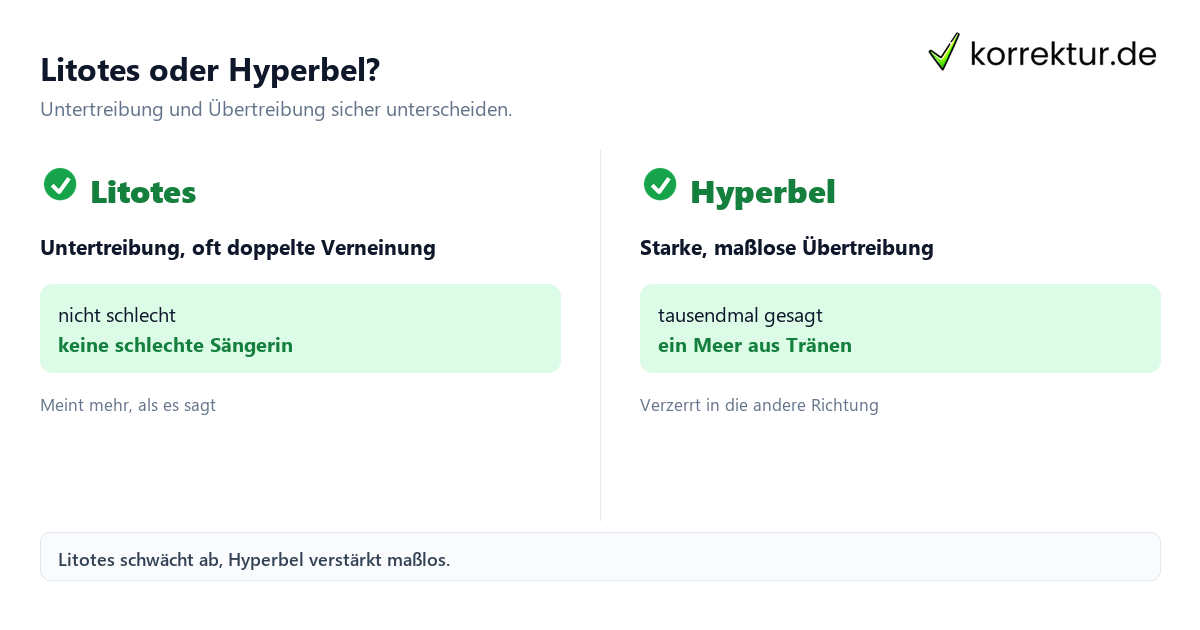 Litotes vs Hyperbel Vergleich mit Beispielen für Stilmittel Analyse