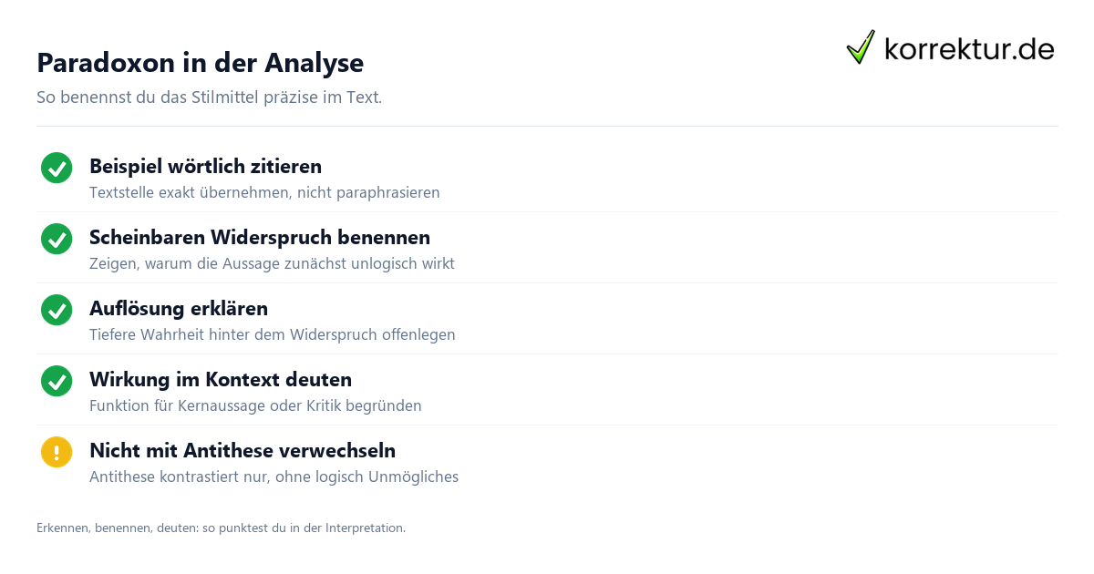 Paradoxon Stilmittel Analyse Checkliste für Textinterpretation
