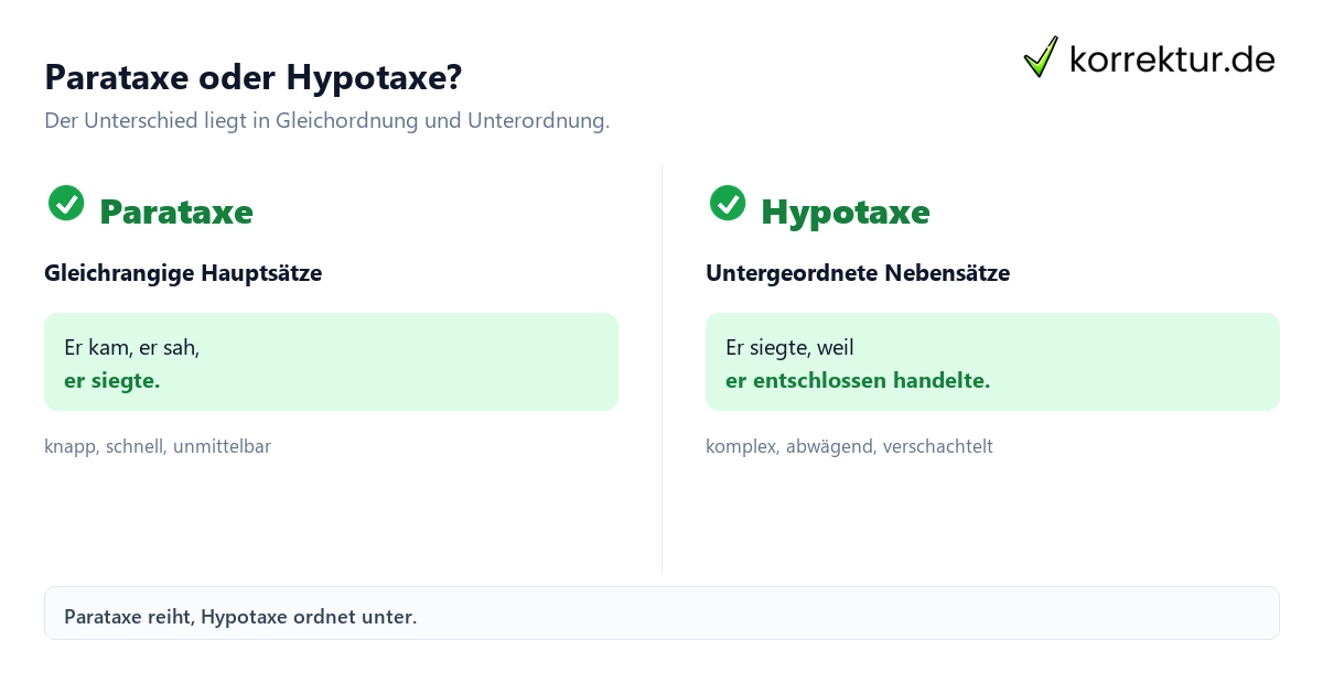 Parataxe und Hypotaxe im direkten Vergleich