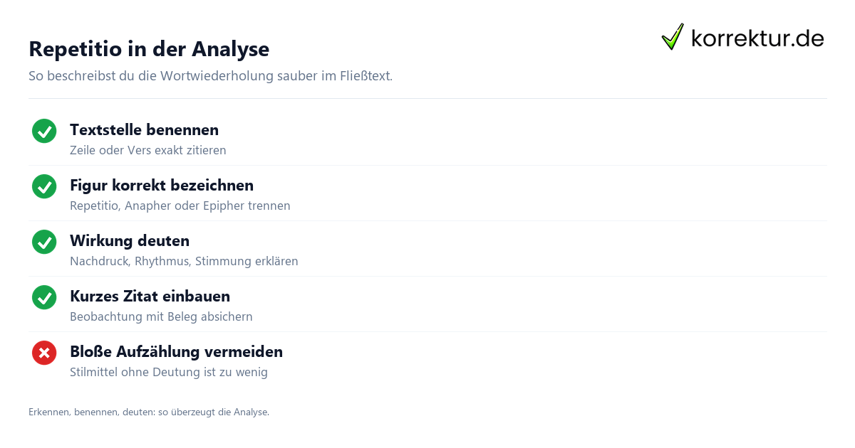 Repetitio in der Textanalyse richtig beschreiben Checkliste