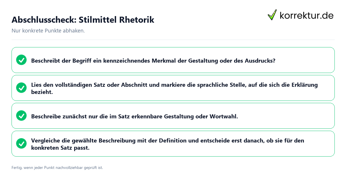Konkreter Abschlusscheck zu Stilmittel Rhetorik