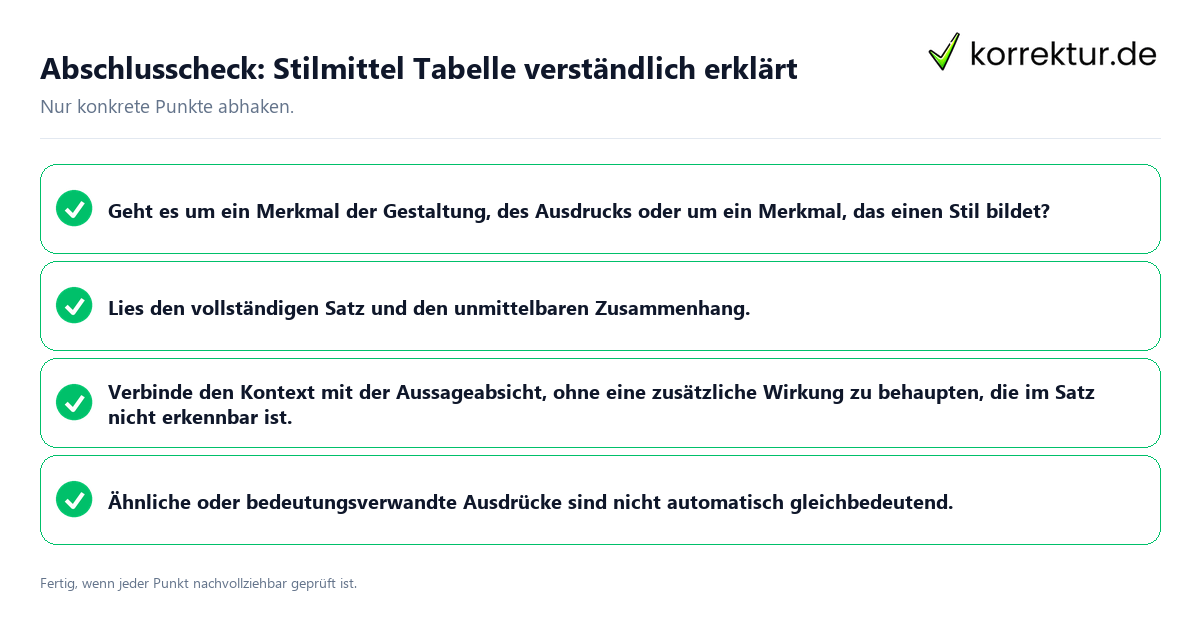 Konkreter Abschlusscheck zu Stilmittel Tabelle verständlich erklärt
