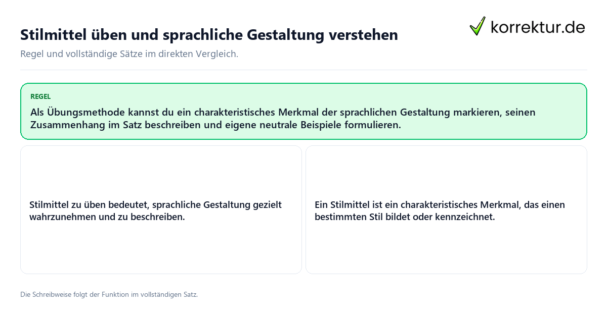 Konkrete Regel und vollständige Beispielsätze zu Stilmittel üben und sprachliche Gestaltung verstehen