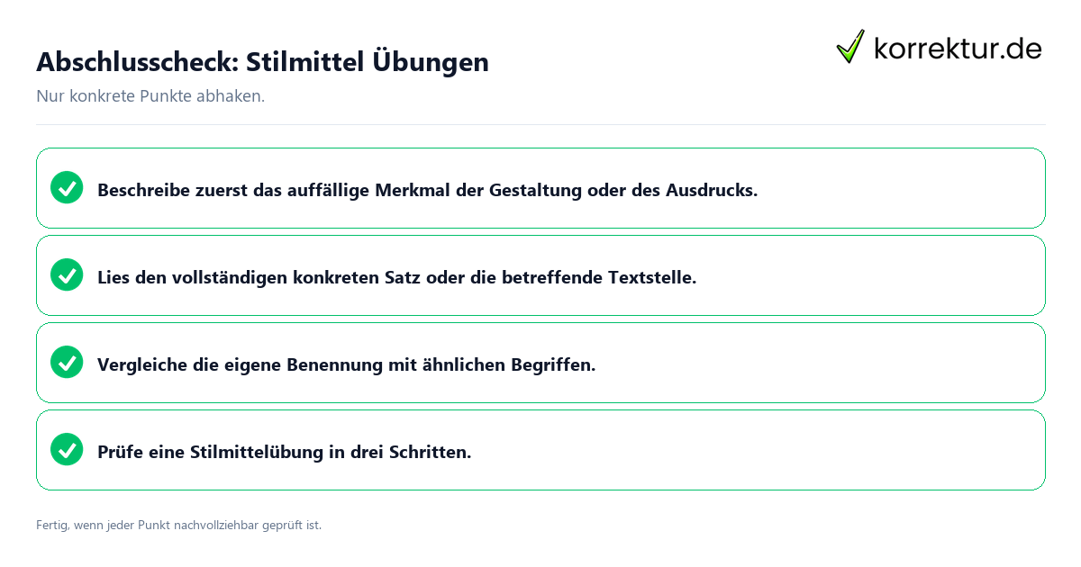 Konkreter Abschlusscheck zu Stilmittel Übungen