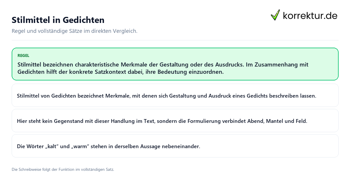Konkrete Regel und vollständige Beispielsätze zu Stilmittel in Gedichten