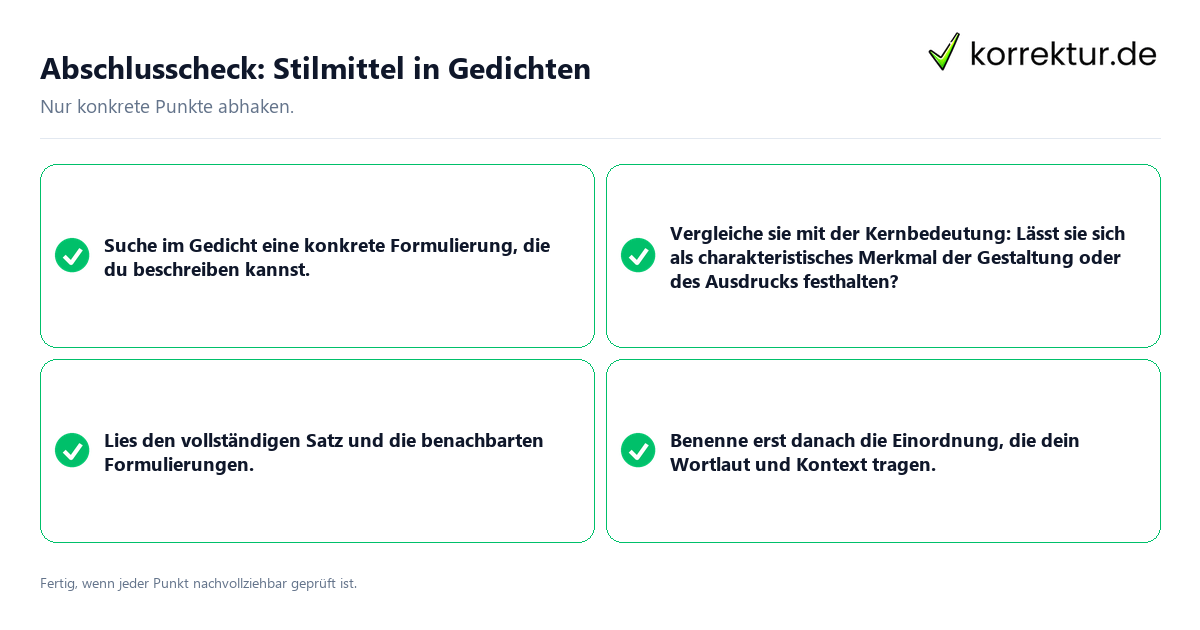 Konkreter Abschlusscheck zu Stilmittel in Gedichten