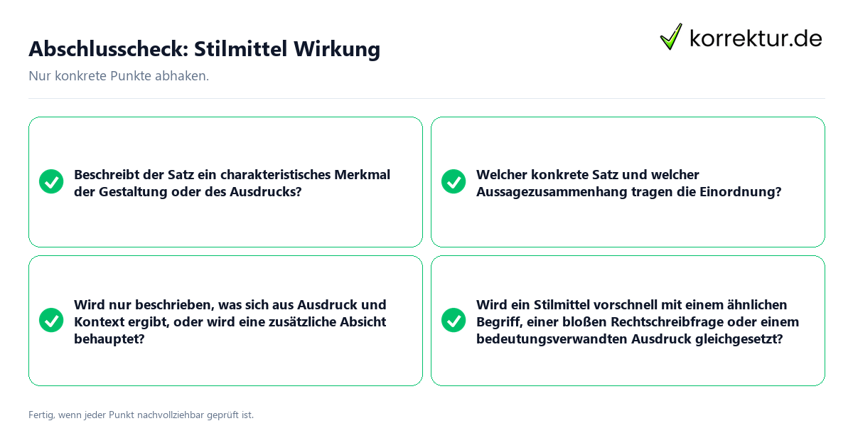 Konkreter Abschlusscheck zu Stilmittel Wirkung