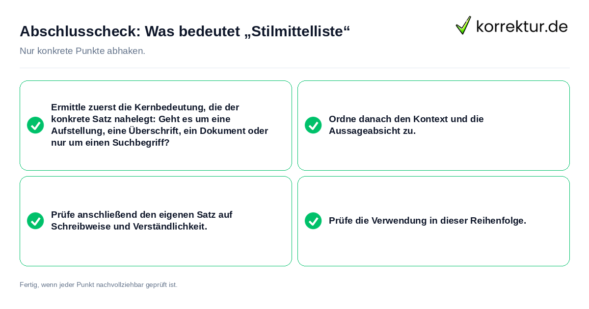 Abschlusscheck: Was bedeutet „Stilmittelliste“ Konkreter Abschlusscheck zu Was bedeutet „Stilmittelliste“