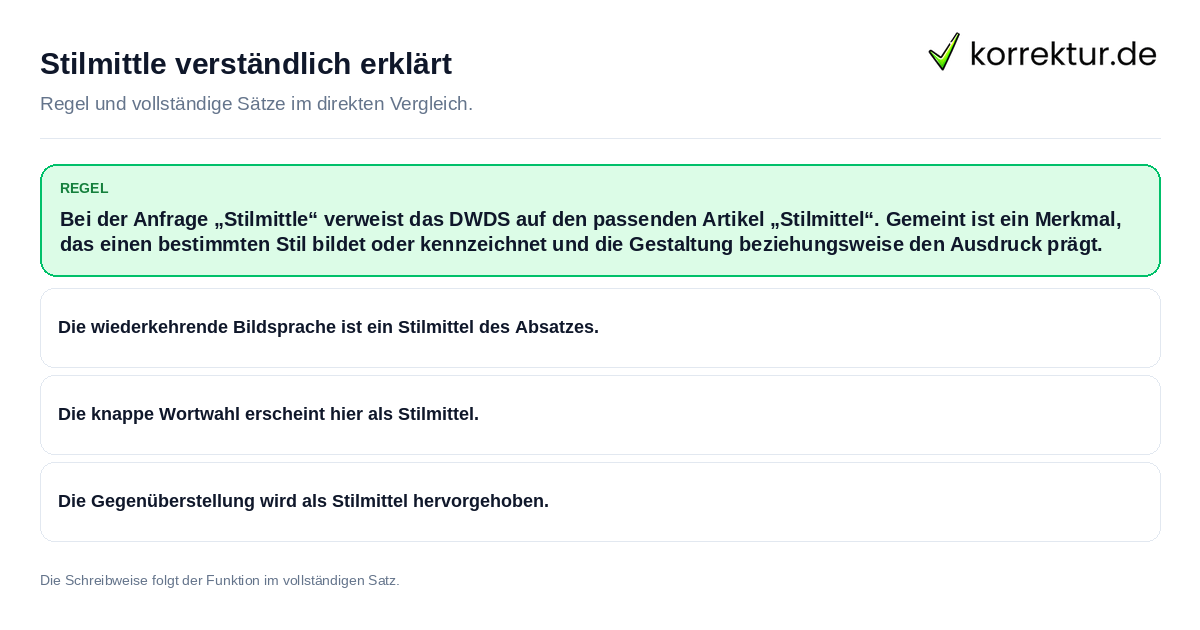 Stilmittle verständlich erklärt Konkrete Regel und vollständige Beispielsätze zu Stilmittle verständlich erklärt
