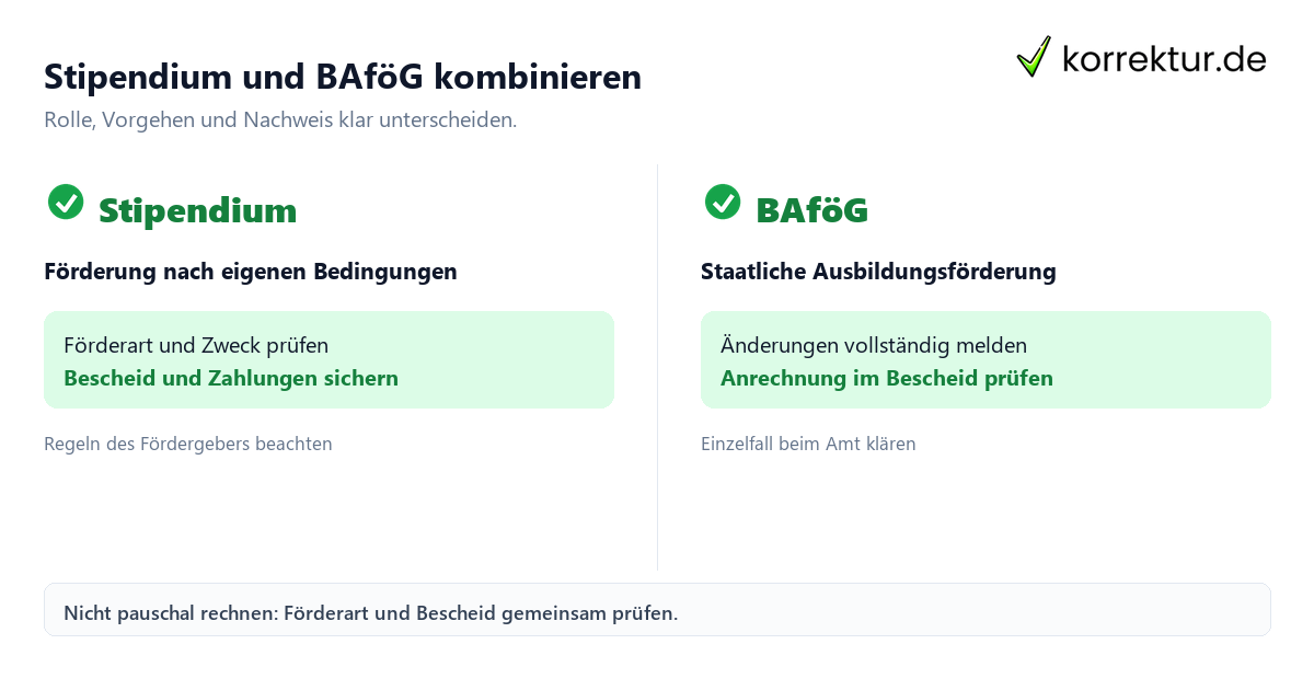Stipendium und BAföG kombinieren Stipendium und BAföG kombinieren mit zwei klar abgegrenzten Wegen im Vergleich