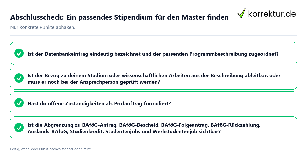 Konkreter Abschlusscheck zu Ein passendes Stipendium für den Master finden