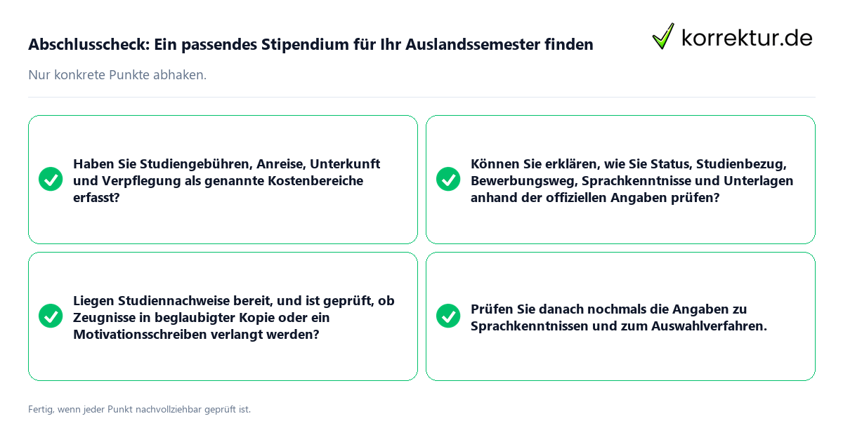 Konkreter Abschlusscheck zu Ein passendes Stipendium für Ihr Auslandssemester finden