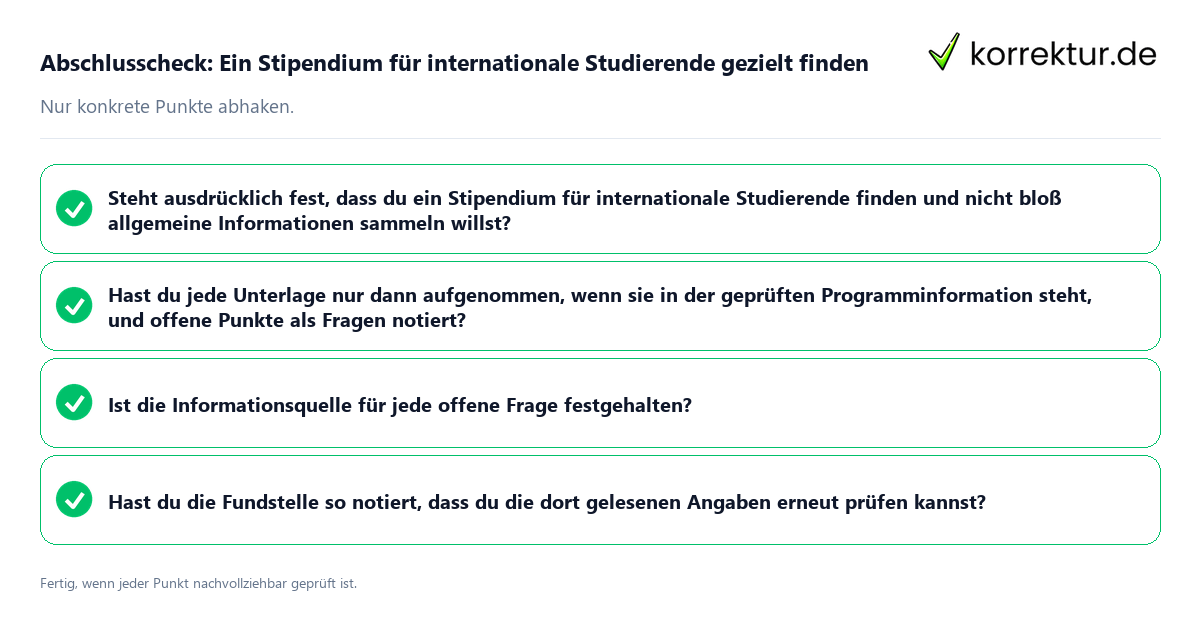 Konkreter Abschlusscheck zu Ein Stipendium für internationale Studierende gezielt finden