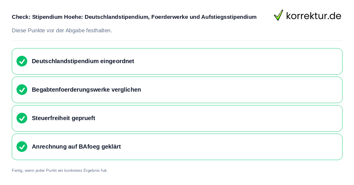 Stipendium Höhe: Deutschlandstipendium, Förderwerke und Aufstiegsstipendium: Prüfliste mit vier Punkten