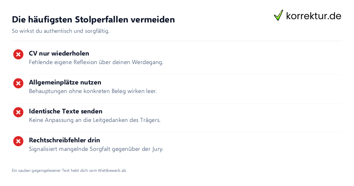 Die häufigsten Stolperfallen vermeiden Checkliste für Motivationsschreiben fürs Stipendium überzeugend schreiben