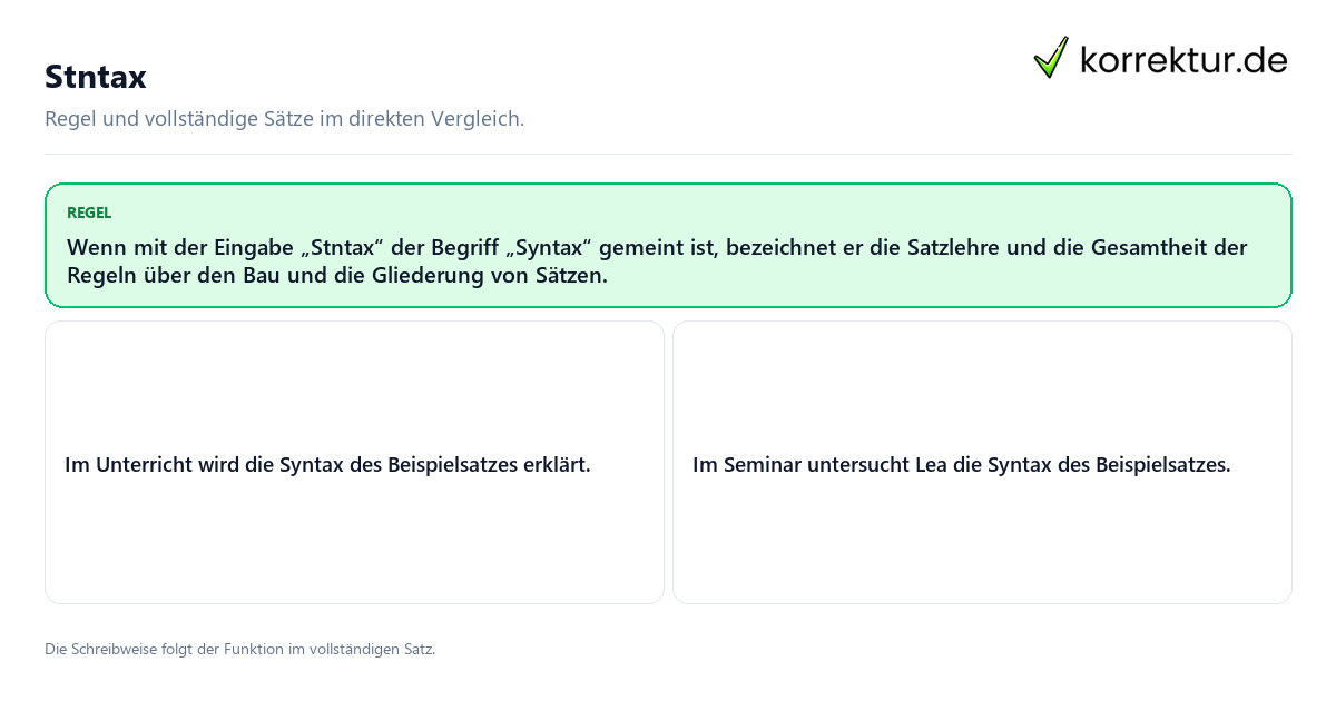 Konkrete Regel und vollständige Beispielsätze zu Stntax