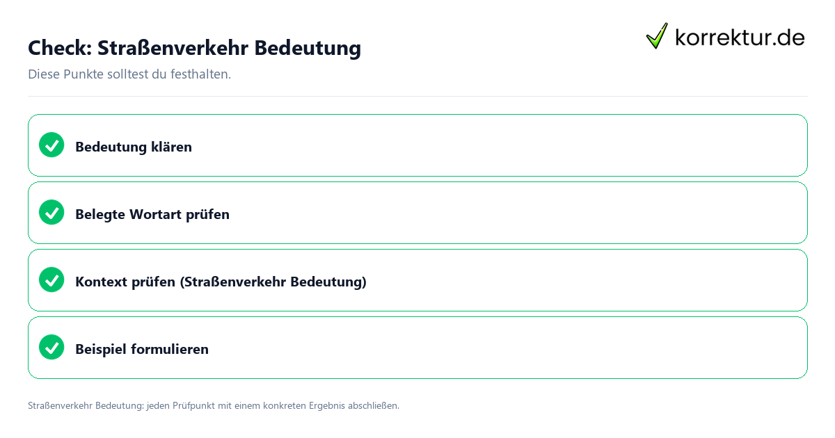 Straßenverkehr Bedeutung mit einer themenspezifischen Checkliste