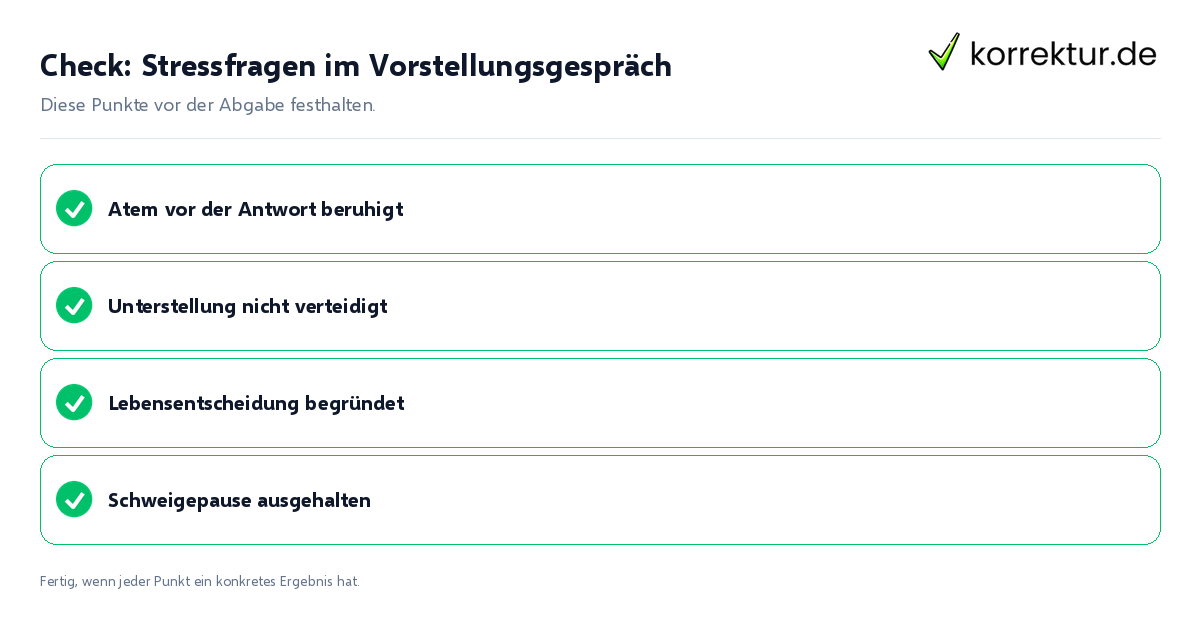 Check: Stressfragen im Vorstellungsgespräch Stressfragen im Vorstellungsgespräch: Prüfliste mit vier Punkten