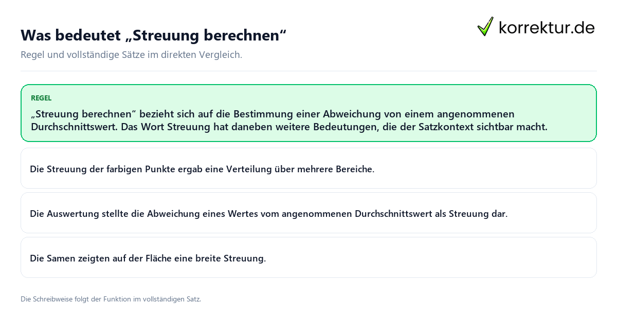 Konkrete Regel und vollständige Beispielsätze zu Was bedeutet „Streuung berechnen“