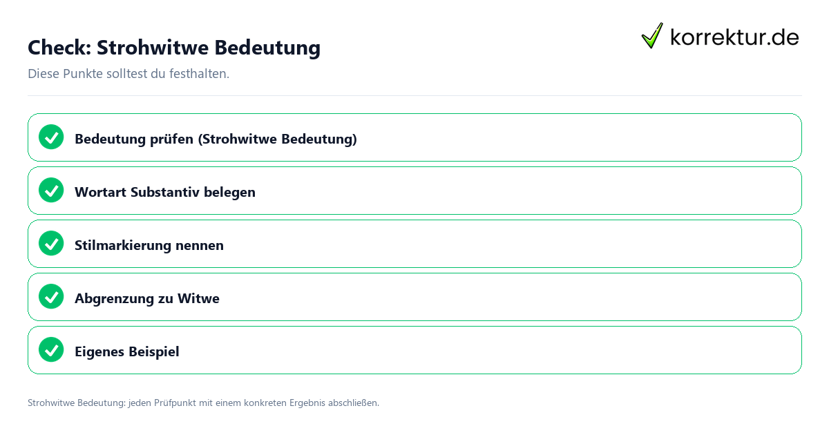 Strohwitwe Bedeutung mit einer themenspezifischen Checkliste