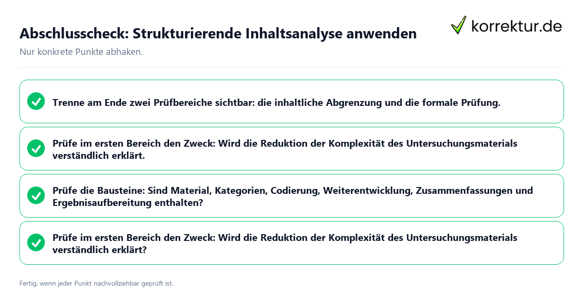 Konkreter Abschlusscheck zu Strukturierende Inhaltsanalyse anwenden