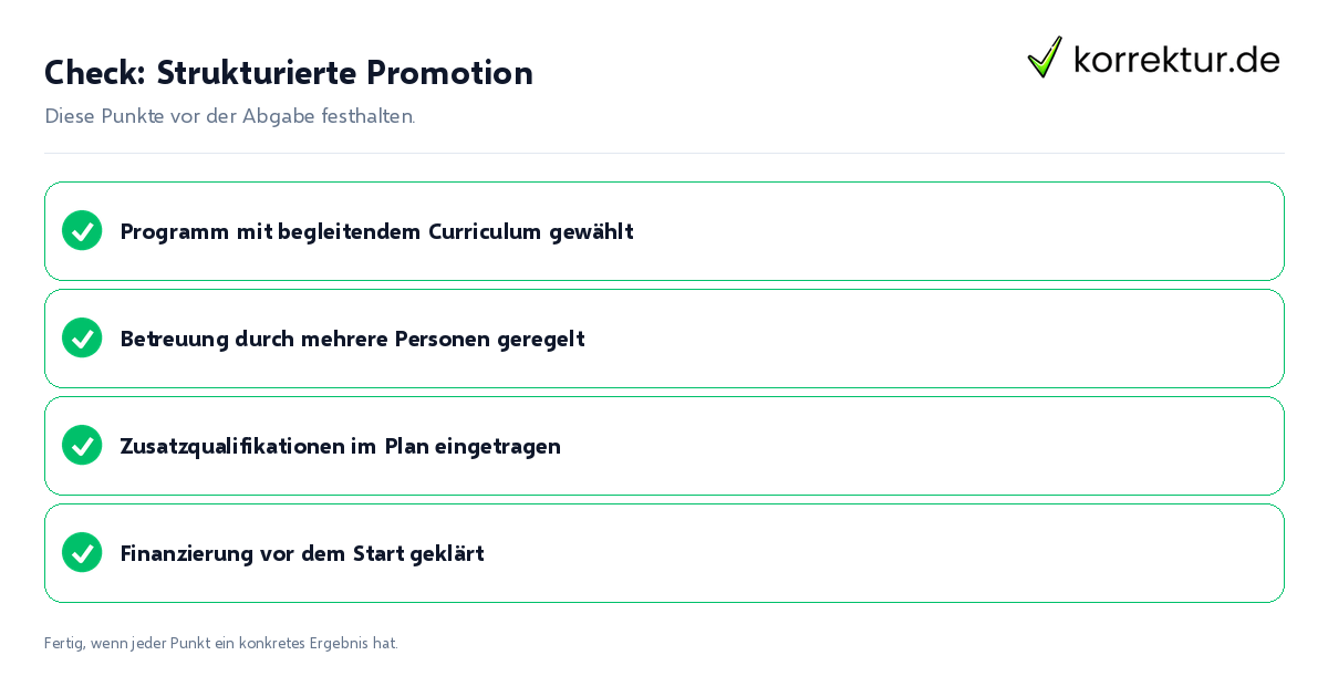 Strukturierte Promotion: Prüfliste mit vier Punkten