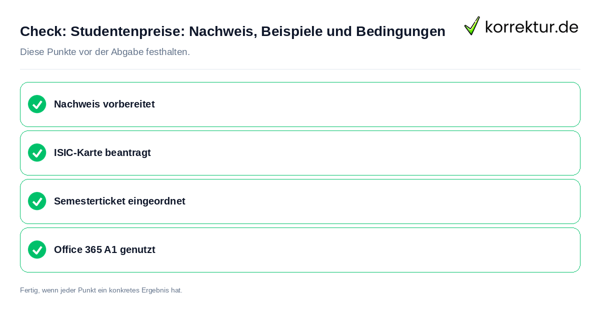 Check: Studentenpreise: Nachweis, Beispiele und Bedingungen Studentenpreise: Nachweis, Beispiele und Bedingungen: Prüfliste mit vier Punkten