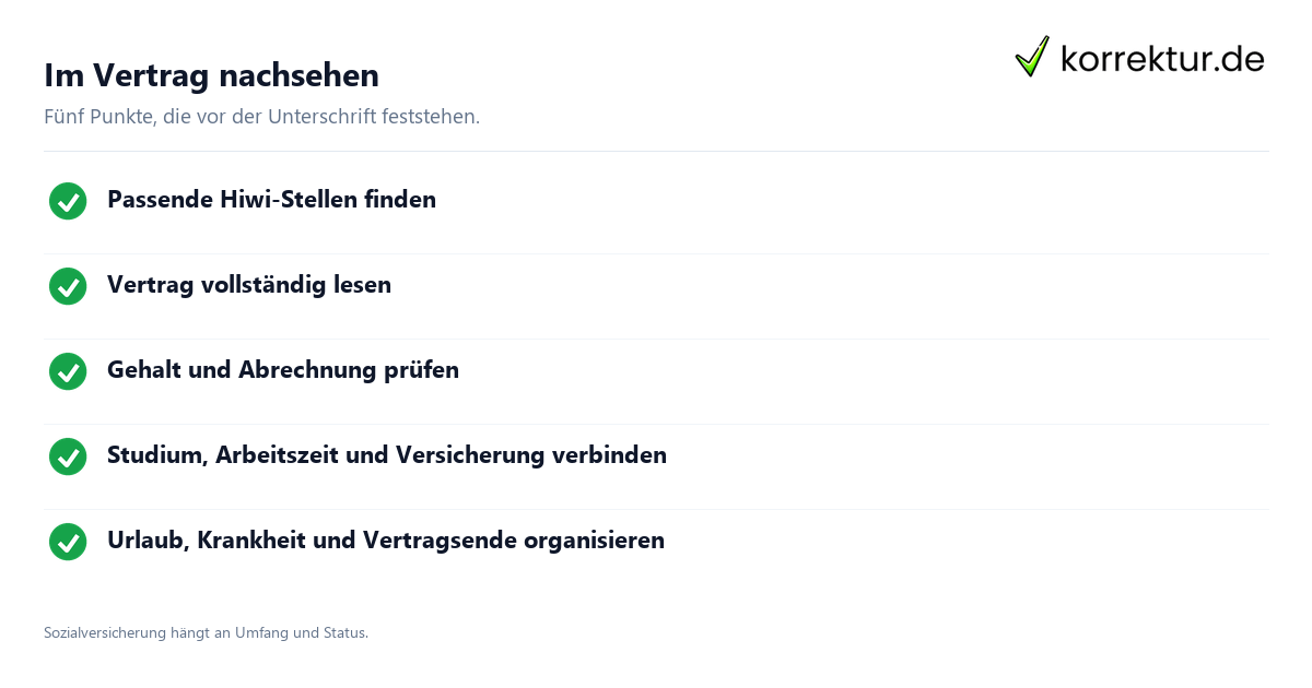 Im Vertrag nachsehen Hilfskraft Vertrag Checkliste