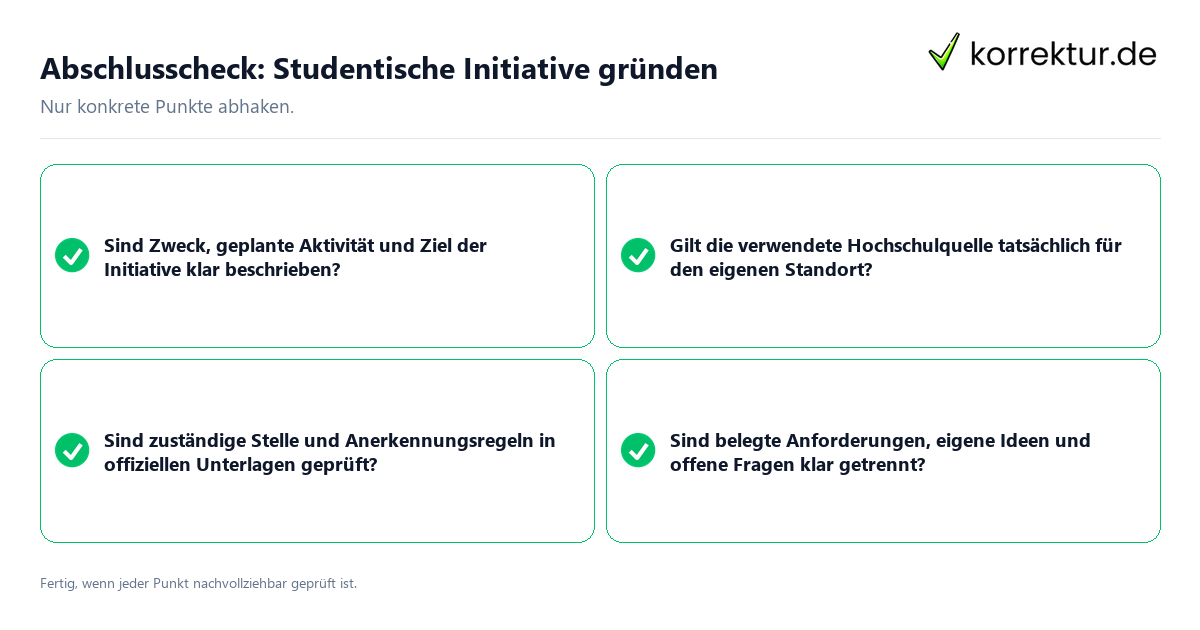 Konkreter Abschlusscheck zu Studentische Initiative gründen