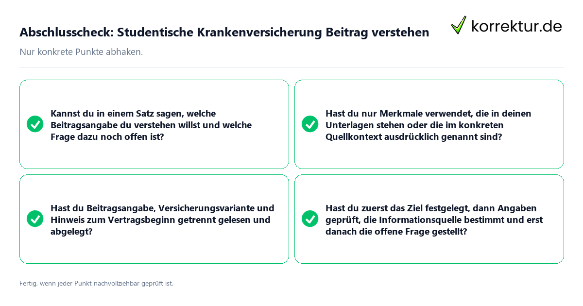 Abschlusscheck: Studentische Krankenversicherung Beitrag verstehen Konkreter Abschlusscheck zu Studentische Krankenversicherung Beitrag verstehen