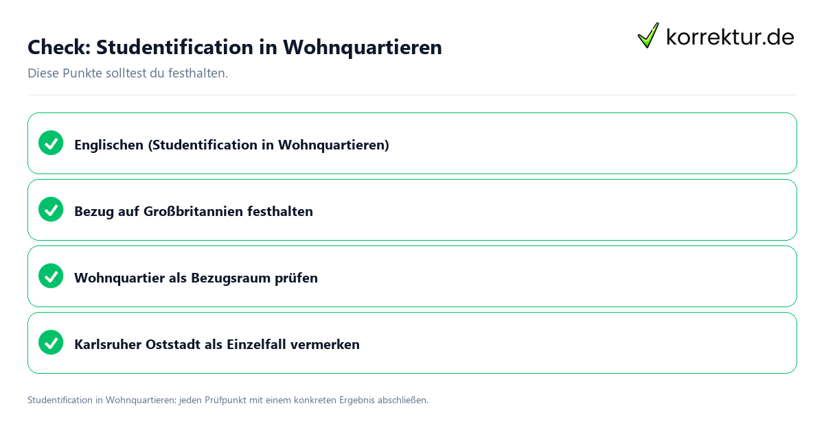 Studentification in Wohnquartieren mit einer themenspezifischen Checkliste