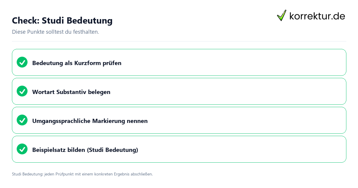 Studi Bedeutung mit einer themenspezifischen Checkliste