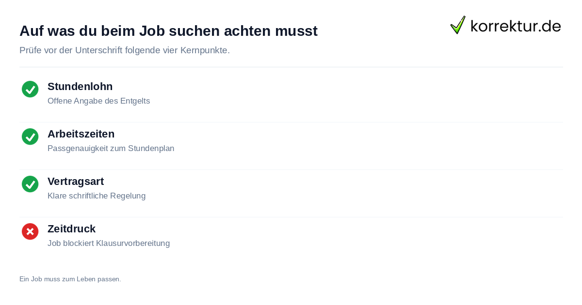 Checkliste für seriöse Studentenjobs: Lohn, Zeiten und Vertrag prüfen