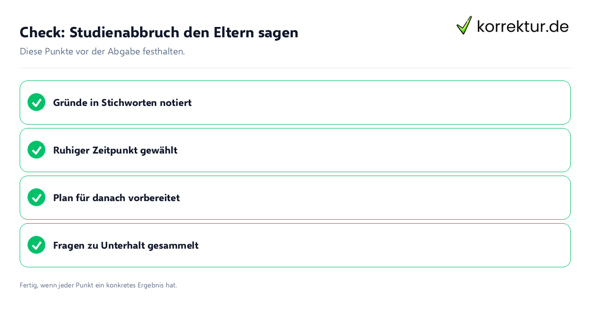 Check: Studienabbruch den Eltern sagen Studienabbruch den Eltern sagen: Prüfliste mit vier Punkten