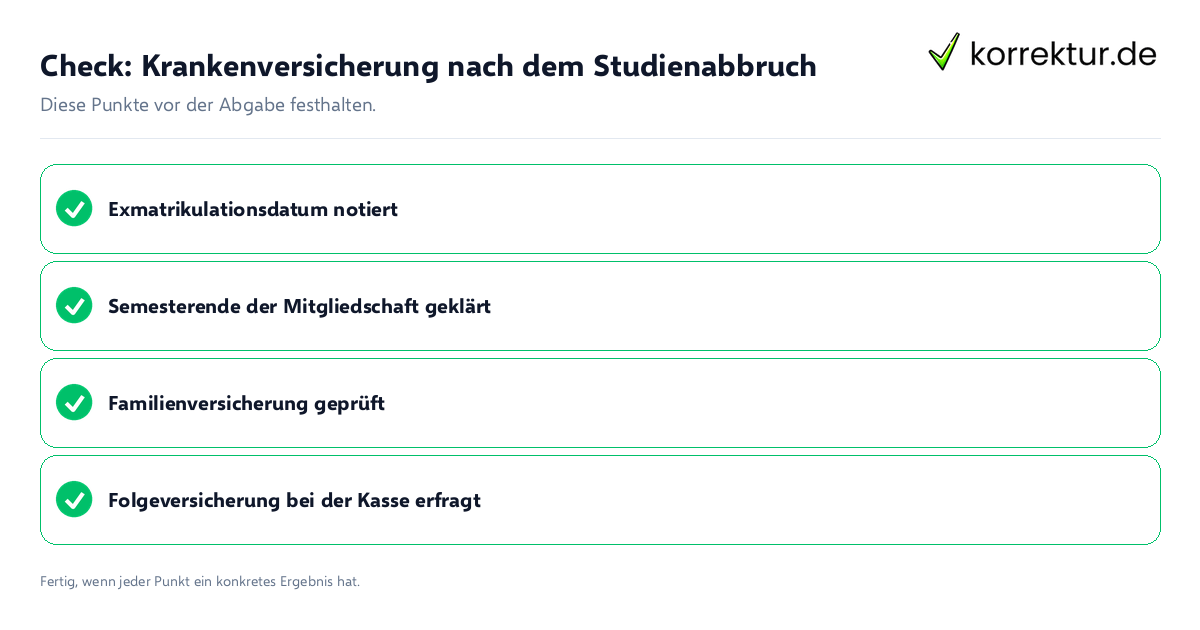 Krankenversicherung nach dem Studienabbruch: Prüfliste mit vier Punkten
