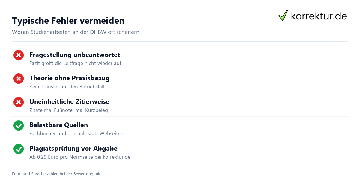 Studienarbeit DHBW typische Fehler und Bewertungskriterien