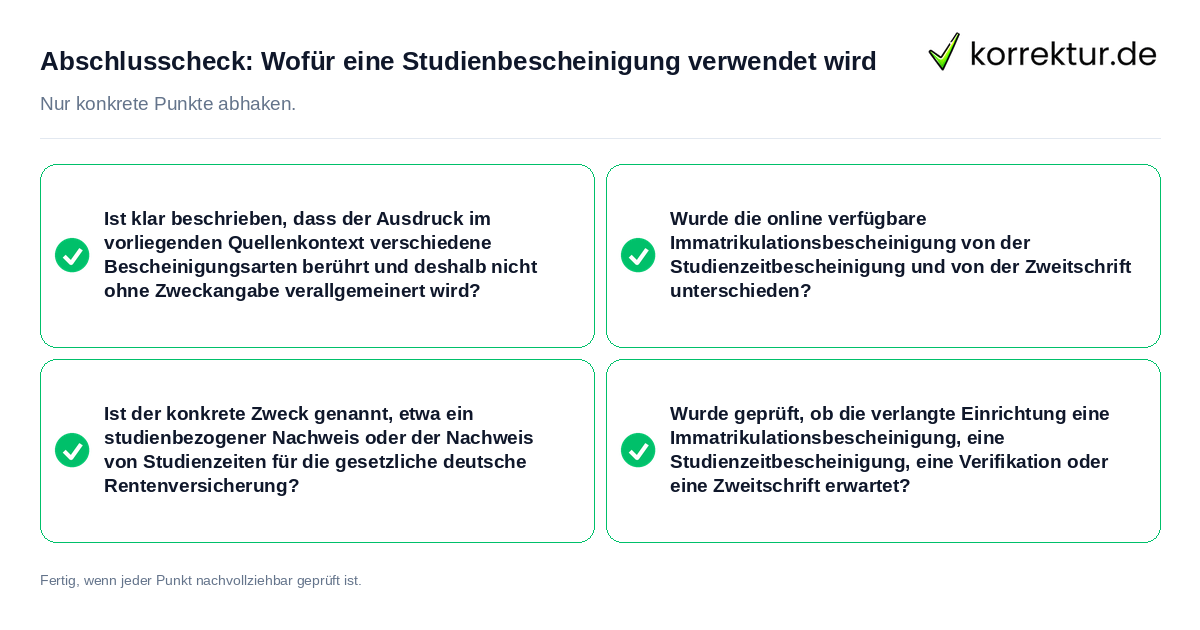 Abschlusscheck: Wofür eine Studienbescheinigung verwendet wird Konkreter Abschlusscheck zu Wofür eine Studienbescheinigung verwendet wird