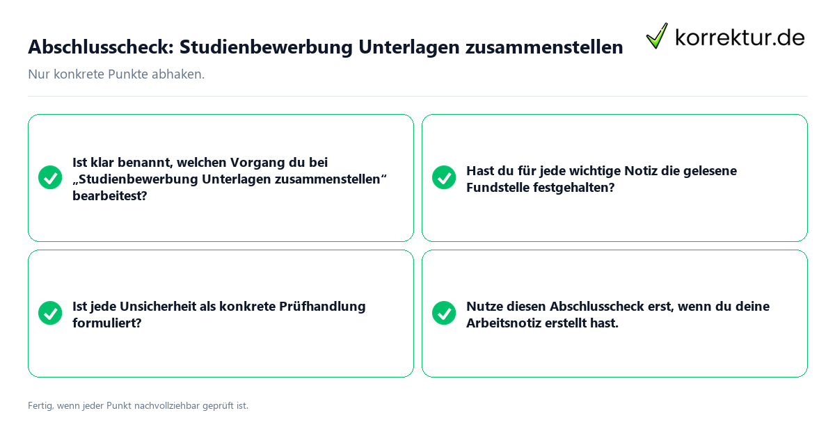 Konkreter Abschlusscheck zu Studienbewerbung Unterlagen zusammenstellen