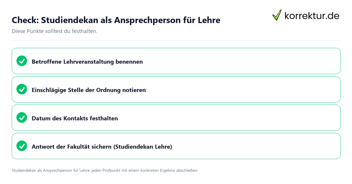 Check: Studiendekan als Ansprechperson für Lehre Studiendekan als Ansprechperson für Lehre mit einer themenspezifischen Checkliste