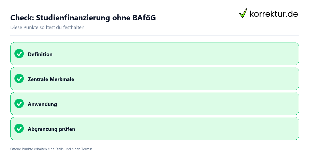 Studienfinanzierung ohne BAföG mit Checkliste für Unterlagen und nächste Schritte