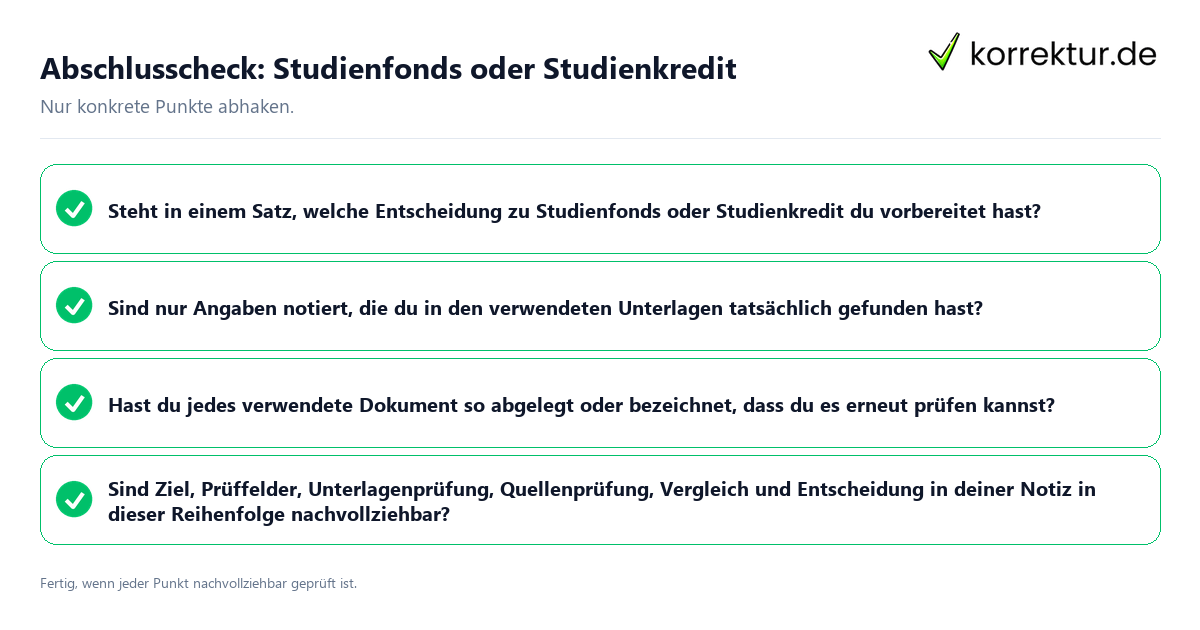 Konkreter Abschlusscheck zu Studienfonds oder Studienkredit