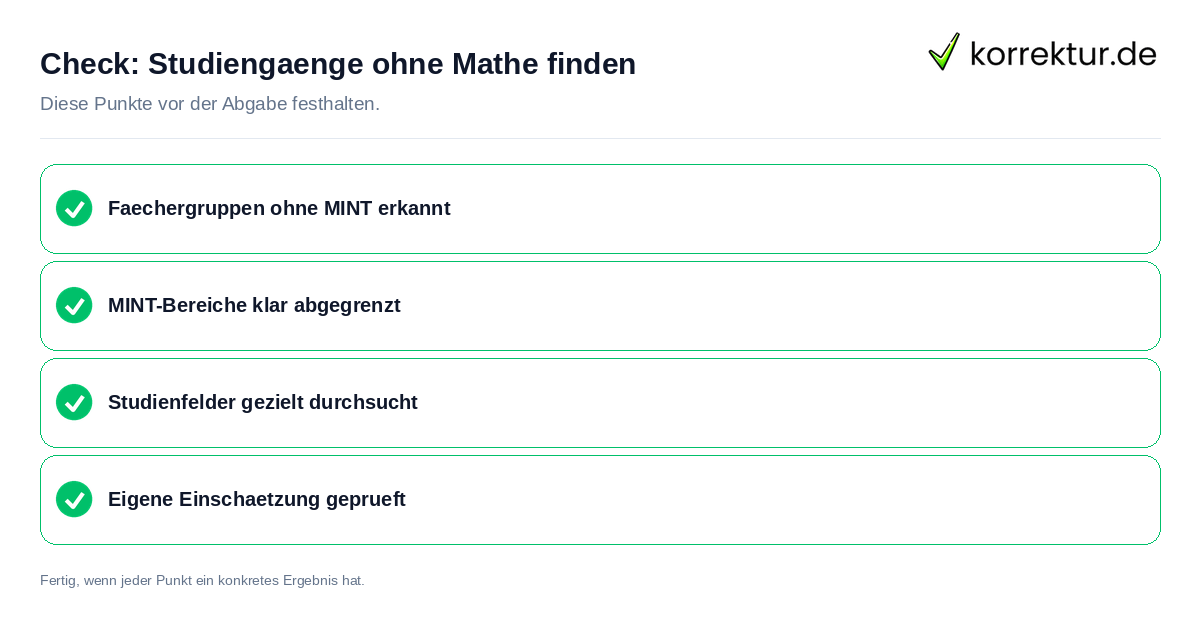 Studiengänge ohne Mathe finden: Prüfliste mit vier Punkten